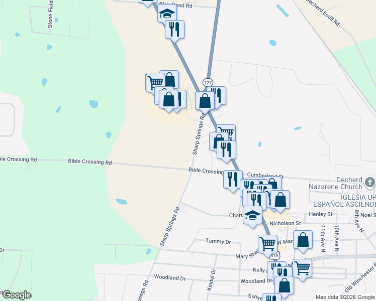 map of restaurants, bars, coffee shops, grocery stores, and more near 1811 Sharp Springs Road in Winchester