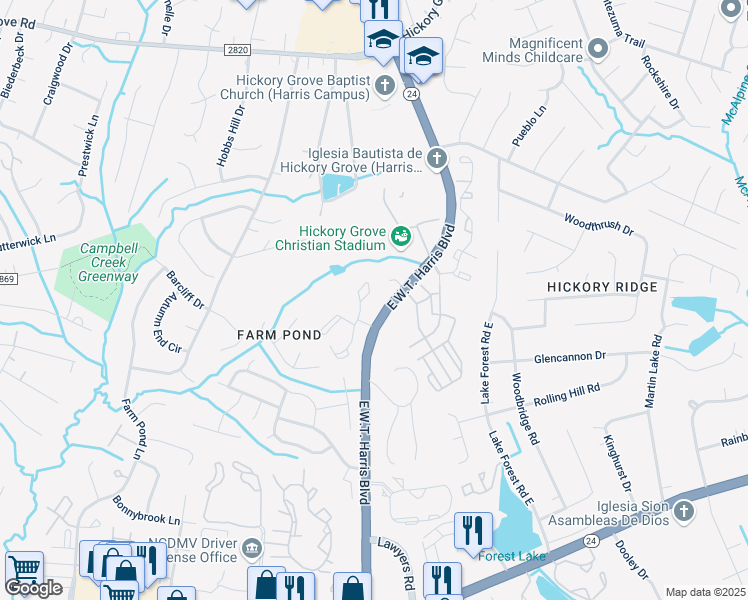 map of restaurants, bars, coffee shops, grocery stores, and more near 6013 Delta Crossing Lane in Charlotte