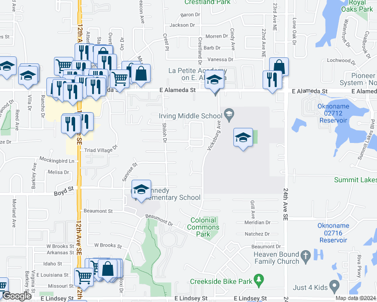 map of restaurants, bars, coffee shops, grocery stores, and more near 308 Chalmette Drive in Norman
