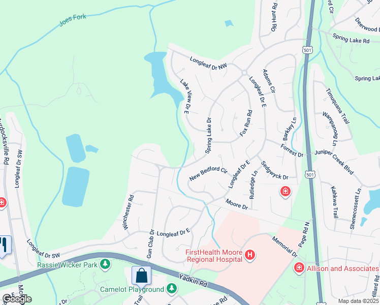 map of restaurants, bars, coffee shops, grocery stores, and more near 15 Bradley Lane in Pinehurst
