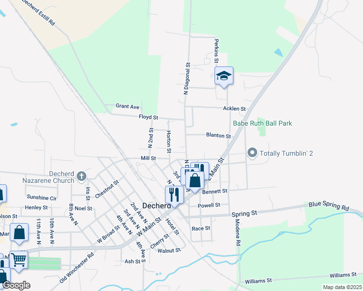 map of restaurants, bars, coffee shops, grocery stores, and more near 409 North Diagonal Street in Decherd