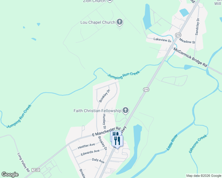 map of restaurants, bars, coffee shops, grocery stores, and more near 3214 Brinkley Drive in Spring Lake
