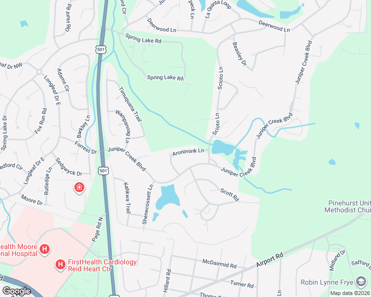map of restaurants, bars, coffee shops, grocery stores, and more near 14 Aronimink Lane in Pinehurst