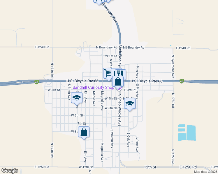 map of restaurants, bars, coffee shops, grocery stores, and more near 213 West 3rd Street in Erick
