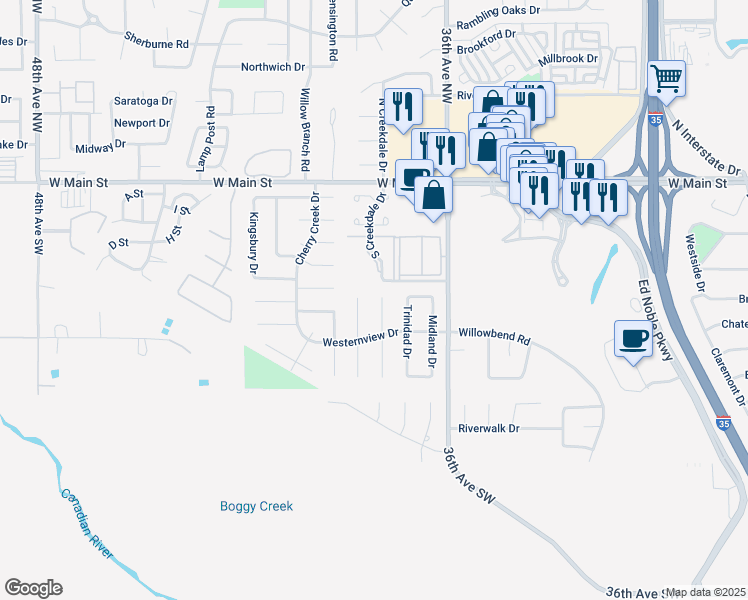 map of restaurants, bars, coffee shops, grocery stores, and more near 408 Garland Court in Norman