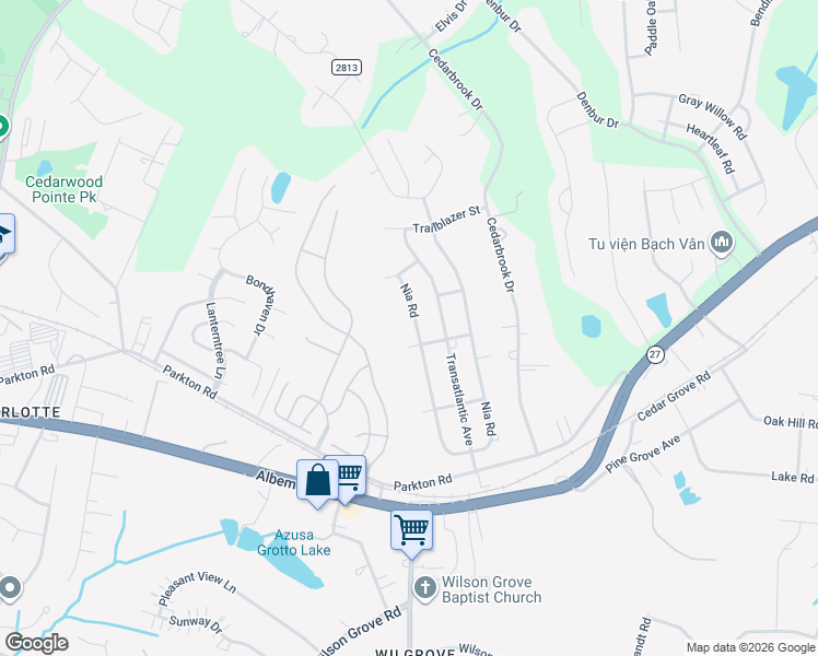 map of restaurants, bars, coffee shops, grocery stores, and more near 10021 Parkton Road in Charlotte