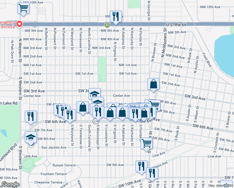 map of restaurants, bars, coffee shops, grocery stores, and more near 307 South Virginia Street in Amarillo