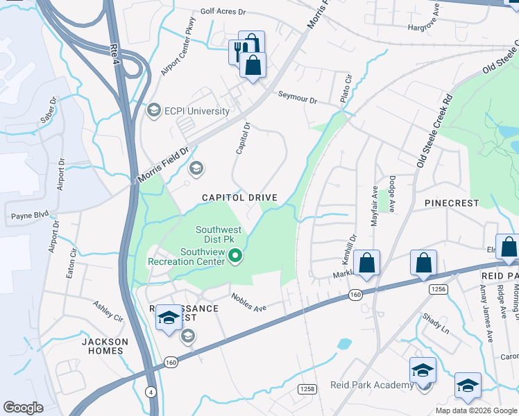 map of restaurants, bars, coffee shops, grocery stores, and more near 4517 Helena Street in Charlotte