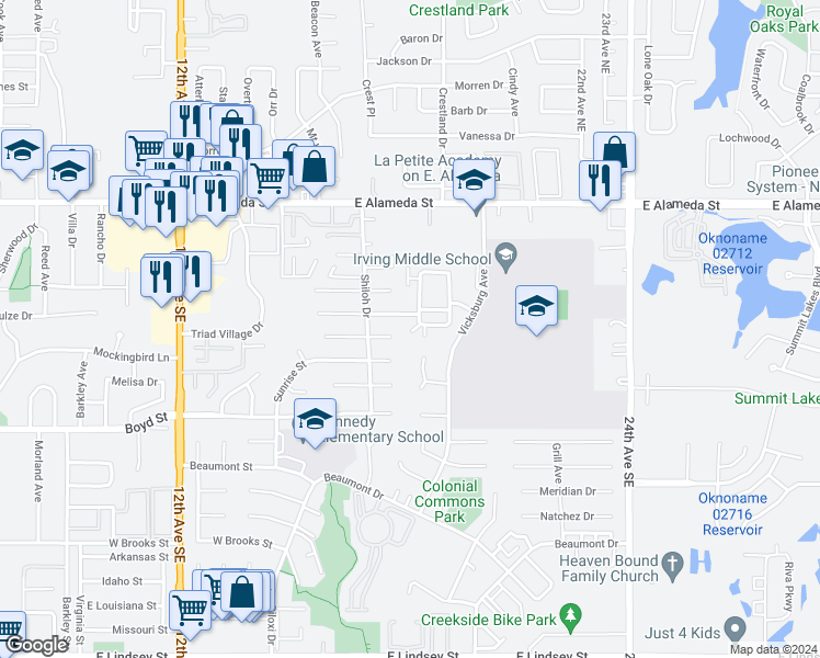 map of restaurants, bars, coffee shops, grocery stores, and more near 308 Chalmette Drive in Norman
