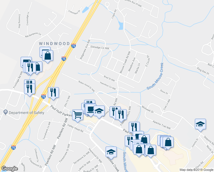 map of restaurants, bars, coffee shops, grocery stores, and more near 941 Hamilton Circle Northwest in Cleveland