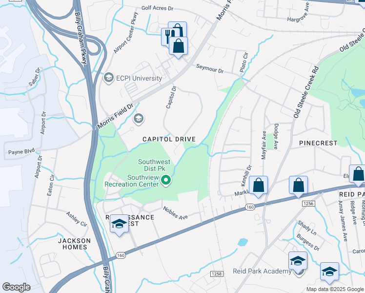 map of restaurants, bars, coffee shops, grocery stores, and more near 4517 Helena Street in Charlotte