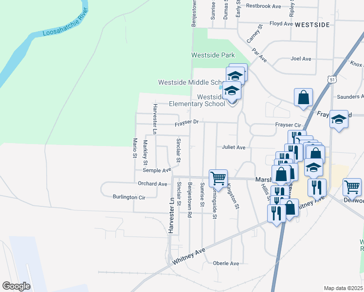 map of restaurants, bars, coffee shops, grocery stores, and more near 3242 Sinclair Street in Memphis