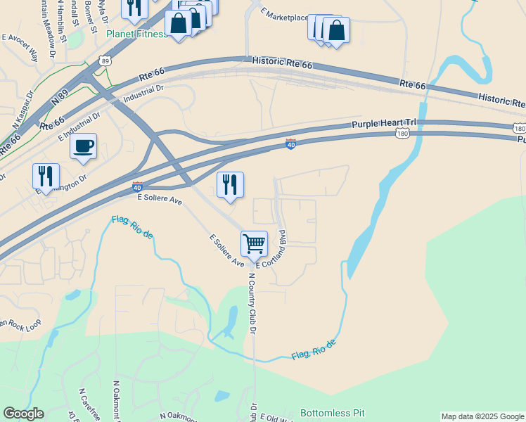 map of restaurants, bars, coffee shops, grocery stores, and more near 5250 East Cortland Boulevard in Flagstaff