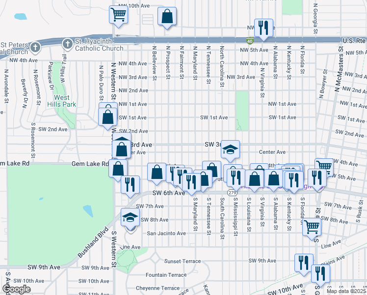 map of restaurants, bars, coffee shops, grocery stores, and more near 306 South Fairmont Street in Amarillo