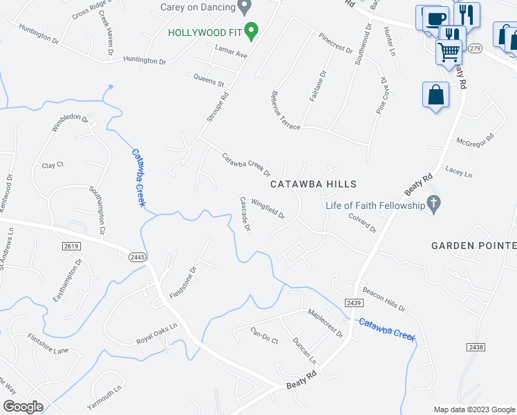 map of restaurants, bars, coffee shops, grocery stores, and more near 3725 Wingfield Drive in Gastonia