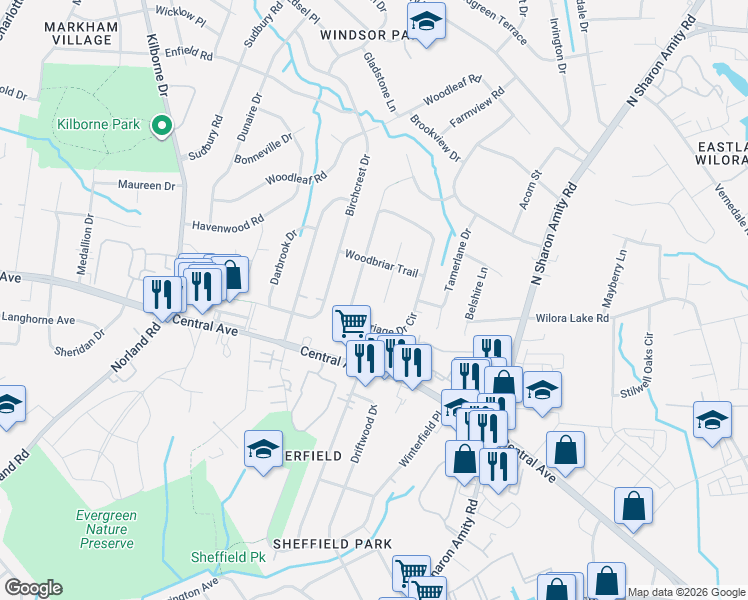 map of restaurants, bars, coffee shops, grocery stores, and more near 4200 Maypole Court in Charlotte