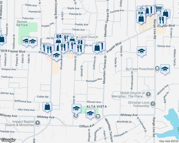 map of restaurants, bars, coffee shops, grocery stores, and more near 3237 Boone Street in Memphis