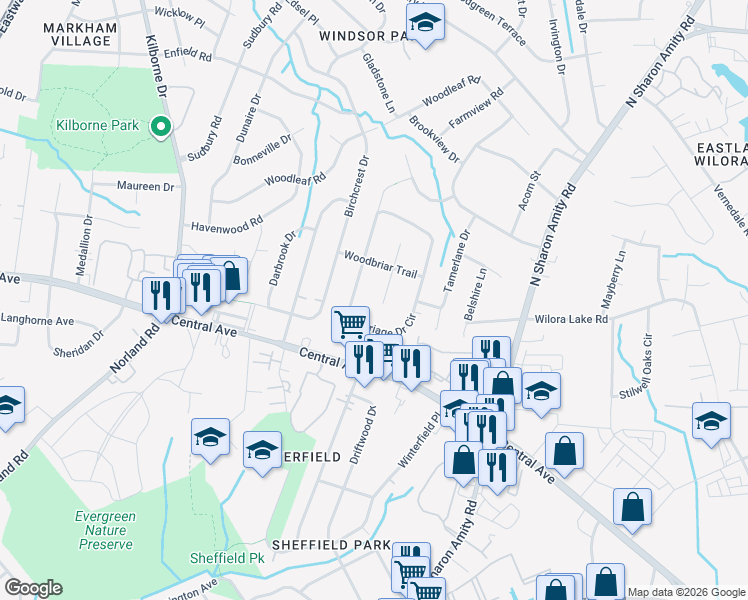 map of restaurants, bars, coffee shops, grocery stores, and more near 4200 Maypole Court in Charlotte