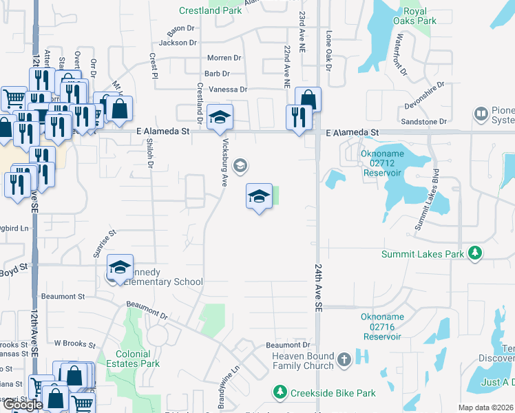 map of restaurants, bars, coffee shops, grocery stores, and more near 125 Vicksburg Avenue in Norman