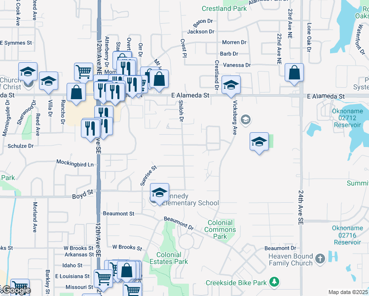 map of restaurants, bars, coffee shops, grocery stores, and more near 1702 Surrey Place in Norman