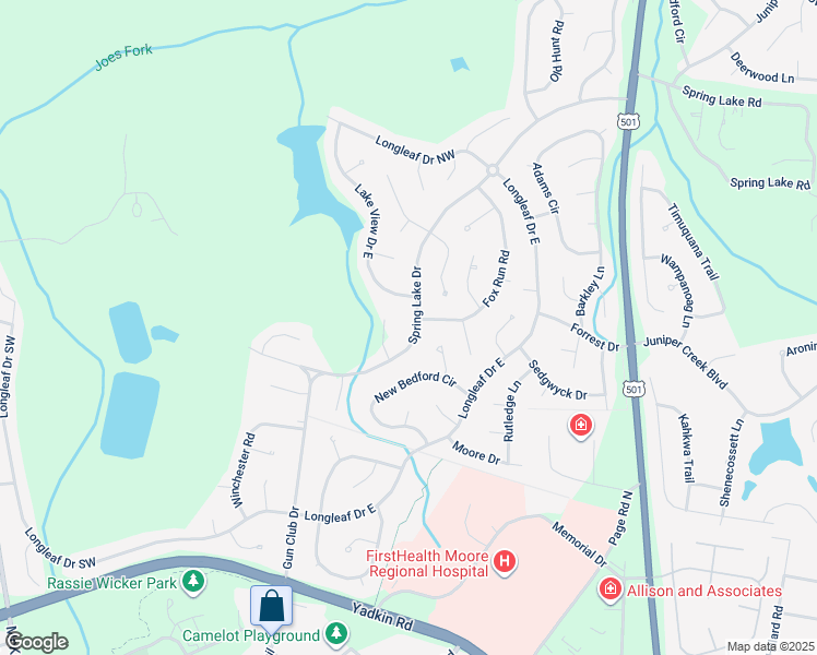 map of restaurants, bars, coffee shops, grocery stores, and more near 85 Spring Lake Drive in Pinehurst