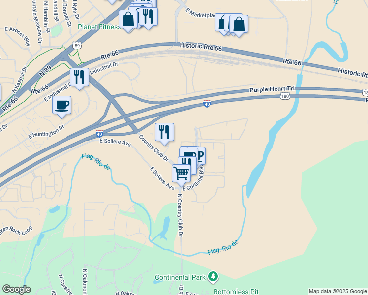 map of restaurants, bars, coffee shops, grocery stores, and more near 5250 East Cortland Boulevard in Flagstaff