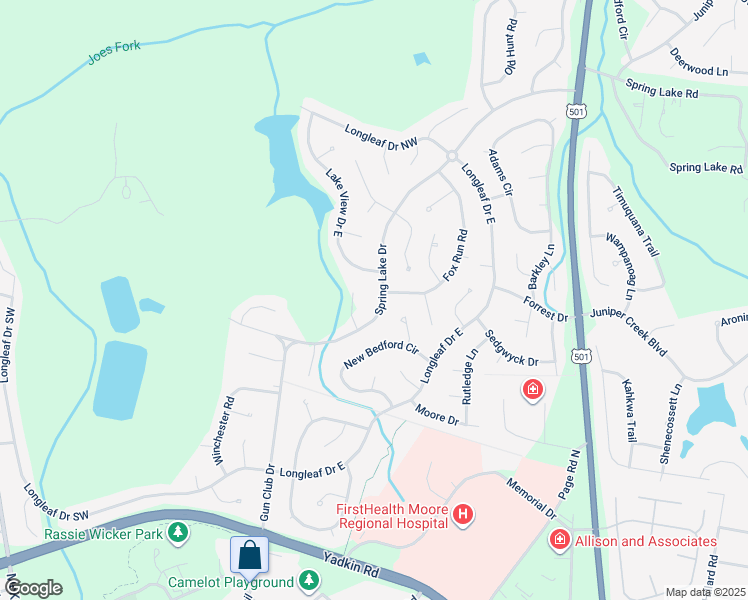 map of restaurants, bars, coffee shops, grocery stores, and more near 85 Spring Lake Drive in Pinehurst