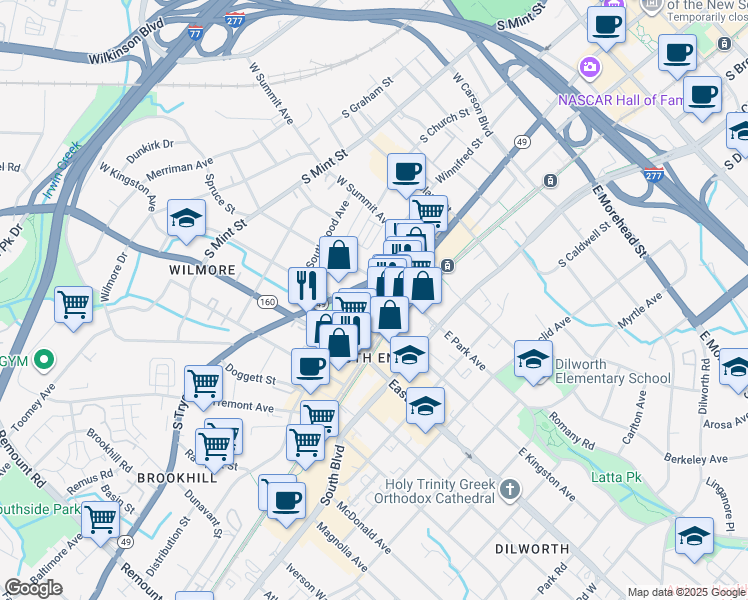 map of restaurants, bars, coffee shops, grocery stores, and more near in Charlotte