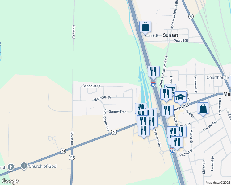 map of restaurants, bars, coffee shops, grocery stores, and more near 477 Meredith Drive in Marion