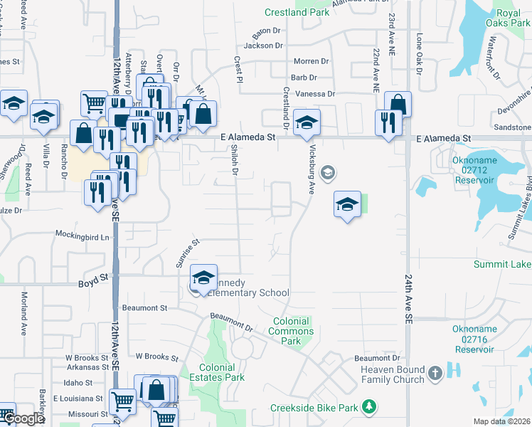 map of restaurants, bars, coffee shops, grocery stores, and more near 308 Chalmette Drive in Norman