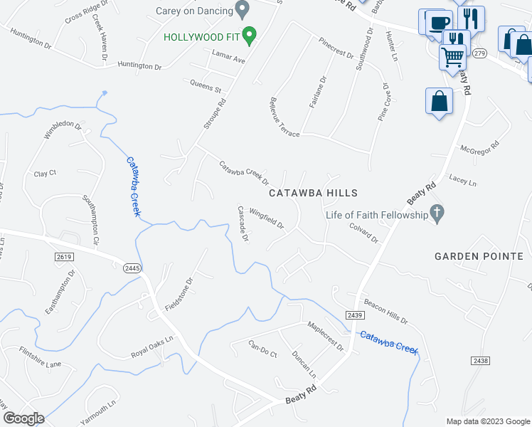 map of restaurants, bars, coffee shops, grocery stores, and more near 3756 Wingfield Drive in Gastonia