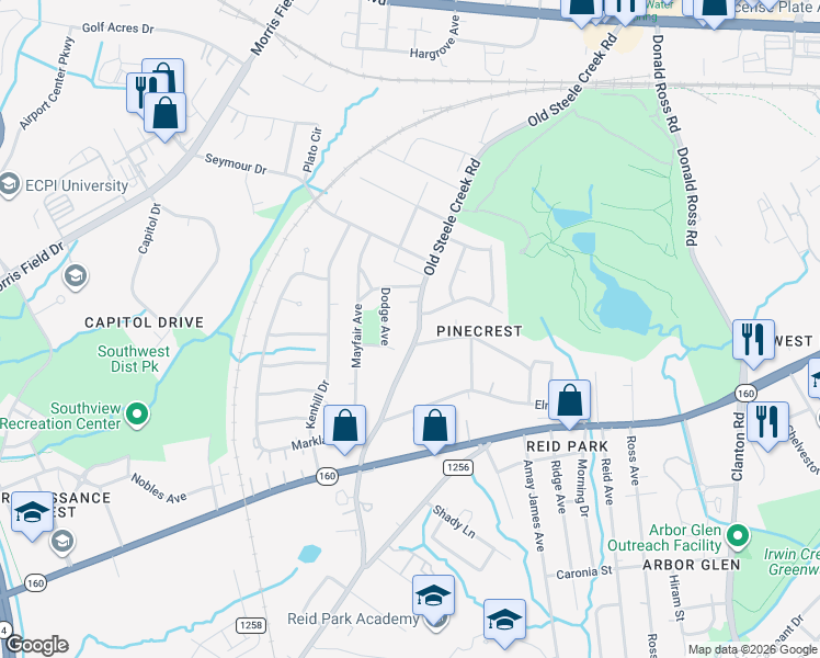 map of restaurants, bars, coffee shops, grocery stores, and more near in Charlotte