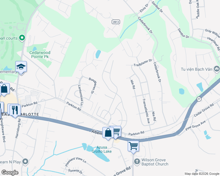 map of restaurants, bars, coffee shops, grocery stores, and more near in Charlotte