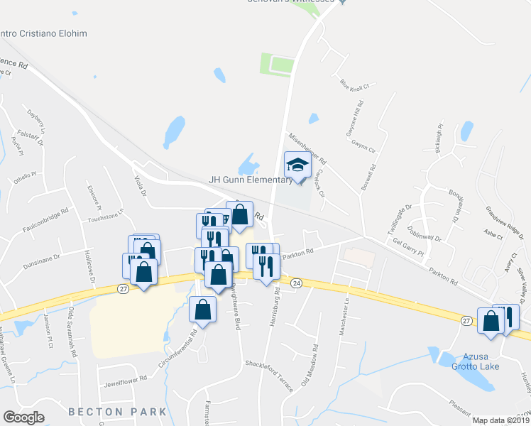 map of restaurants, bars, coffee shops, grocery stores, and more near 8712 Pence Road in Charlotte