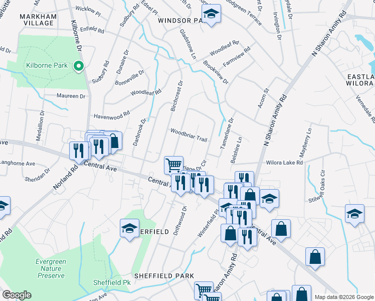 map of restaurants, bars, coffee shops, grocery stores, and more near 4200 Maypole Court in Charlotte