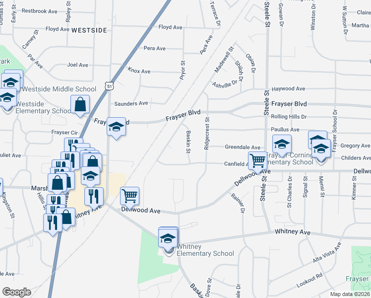 map of restaurants, bars, coffee shops, grocery stores, and more near 1236 Canfield Avenue in Memphis