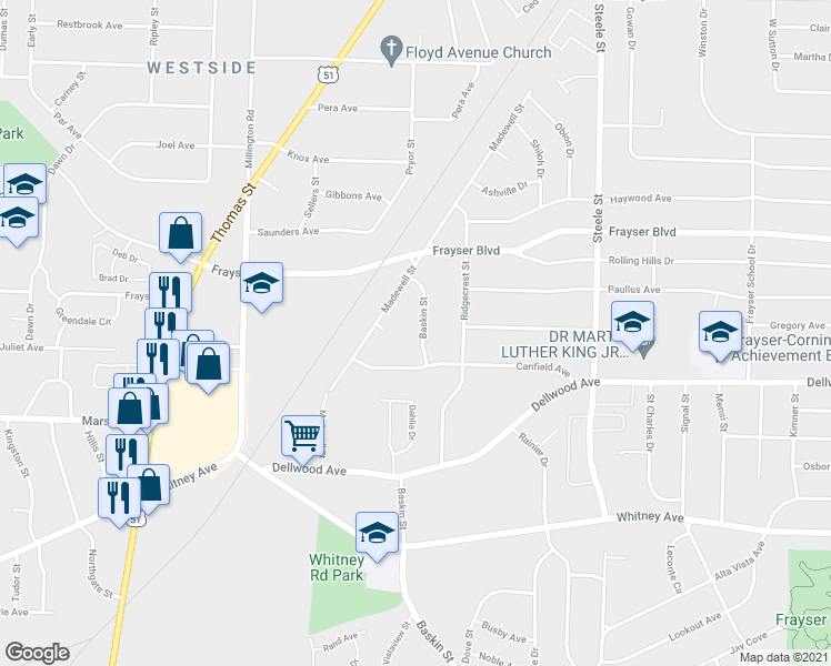 map of restaurants, bars, coffee shops, grocery stores, and more near 1236 Canfield Avenue in Memphis