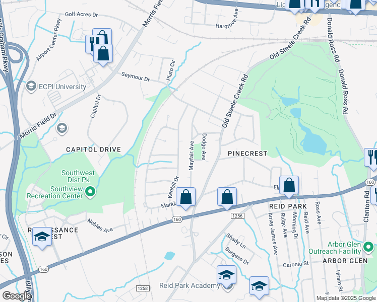 map of restaurants, bars, coffee shops, grocery stores, and more near in Charlotte
