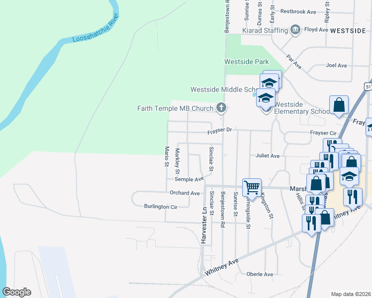 map of restaurants, bars, coffee shops, grocery stores, and more near 3242 Markley Street in Memphis