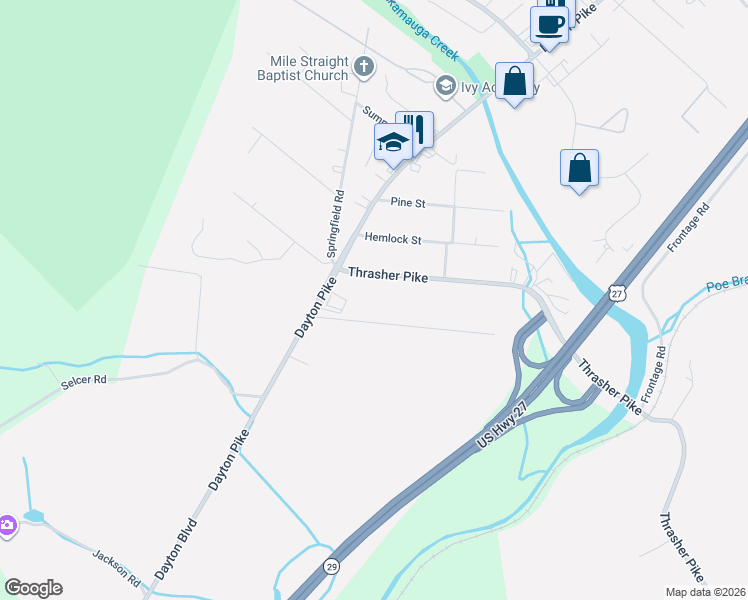 map of restaurants, bars, coffee shops, grocery stores, and more near 116 Thrasher Pike in Soddy-Daisy