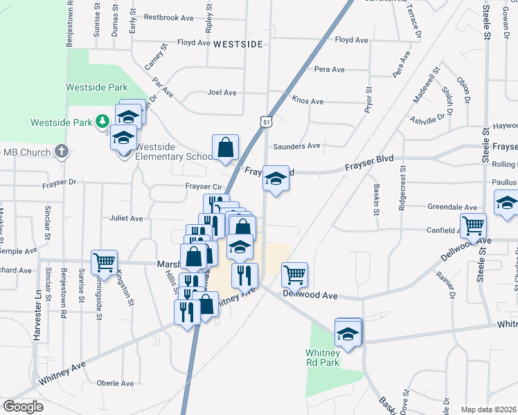 map of restaurants, bars, coffee shops, grocery stores, and more near 3294 Millington Road in Memphis
