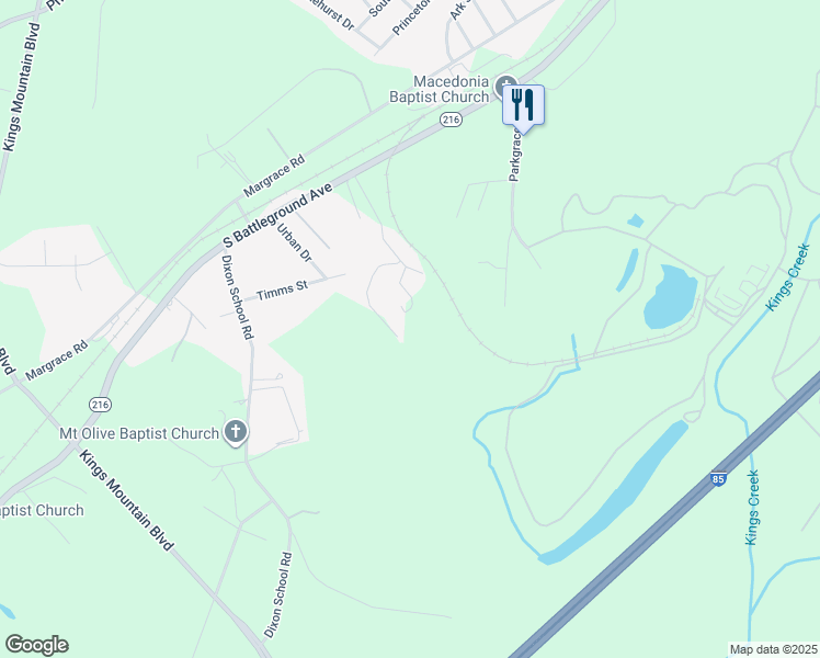 map of restaurants, bars, coffee shops, grocery stores, and more near 102 Parkdale Circle in Kings Mountain