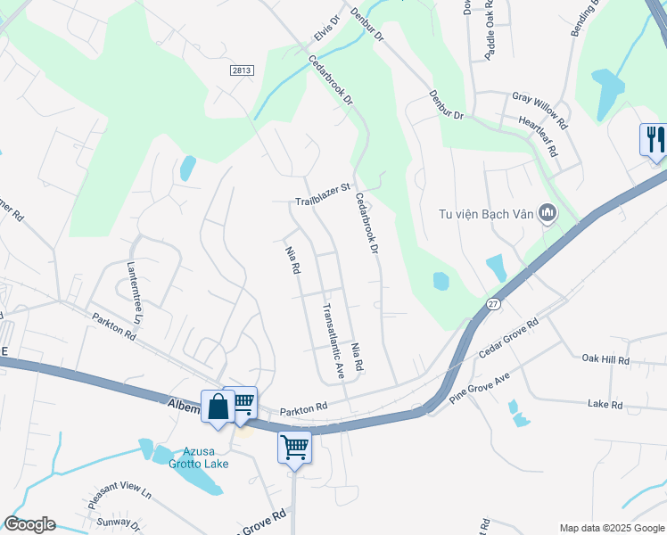map of restaurants, bars, coffee shops, grocery stores, and more near 7313 Cedarbrook Drive in Charlotte