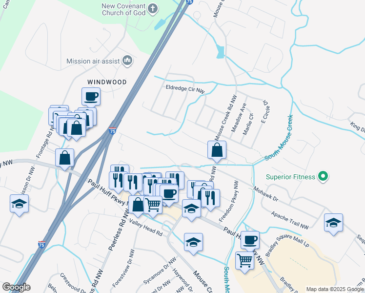 map of restaurants, bars, coffee shops, grocery stores, and more near 1034 Hamilton Circle Northwest in Cleveland