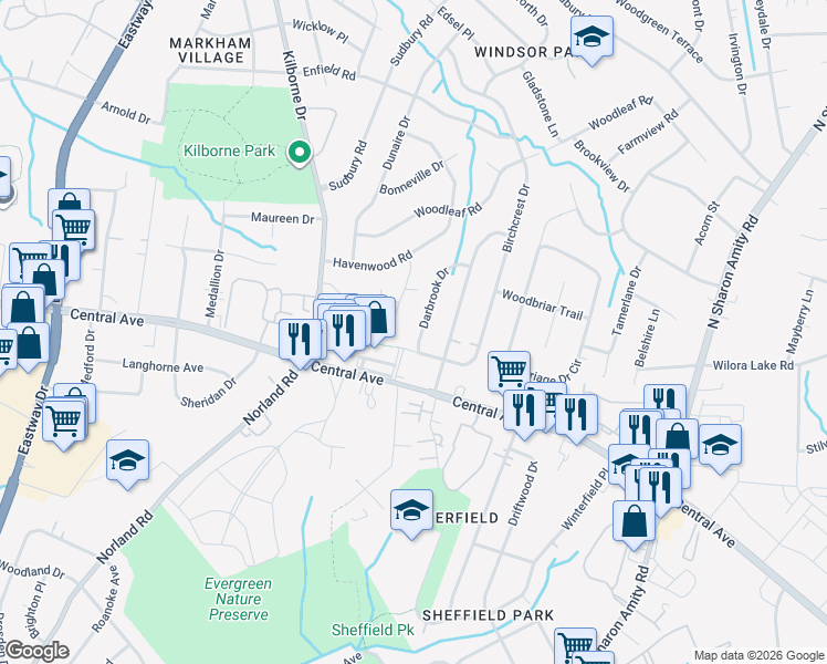 map of restaurants, bars, coffee shops, grocery stores, and more near 2630 Eastport Road in Charlotte