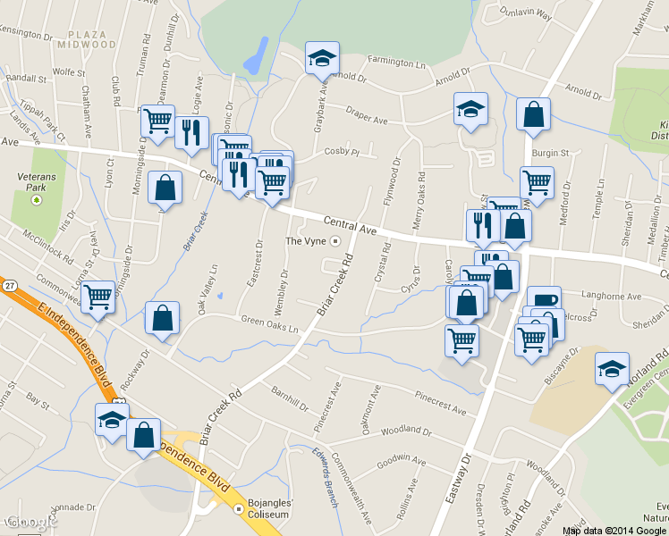 map of restaurants, bars, coffee shops, grocery stores, and more near in Charlotte