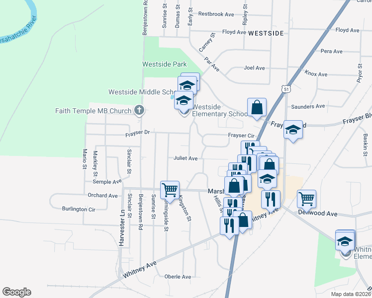 map of restaurants, bars, coffee shops, grocery stores, and more near 792 Dawn Cove in Memphis