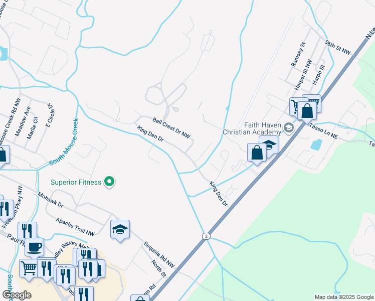 map of restaurants, bars, coffee shops, grocery stores, and more near 131 Bellcrest Drive in Cleveland