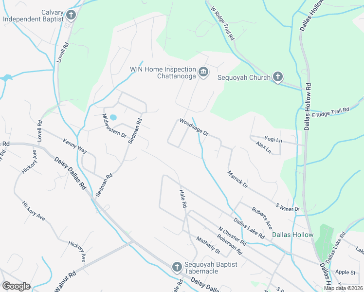map of restaurants, bars, coffee shops, grocery stores, and more near 9144 Woodoak Road in Soddy-Daisy