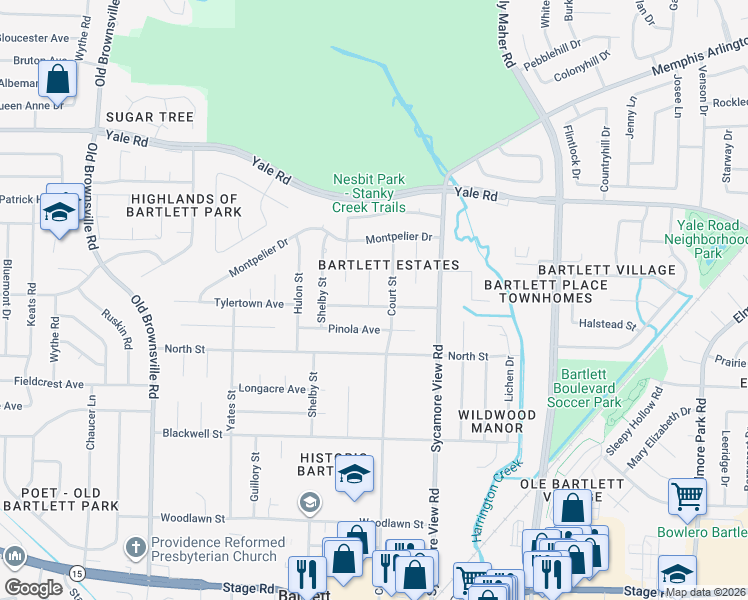 map of restaurants, bars, coffee shops, grocery stores, and more near 3294 Keeshond Cove in Bartlett